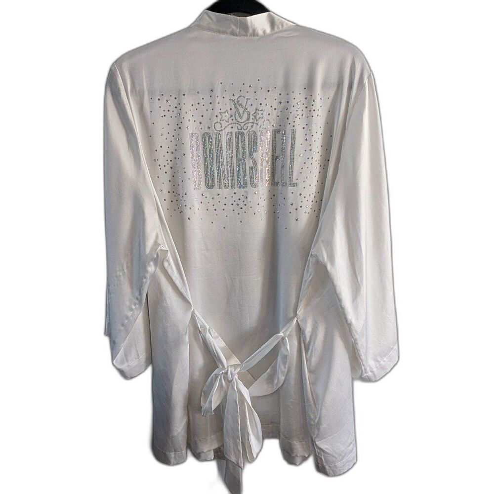 Rare Victoria's Secret Bombshell Rhinestone Bling Satin White Robe M/L
